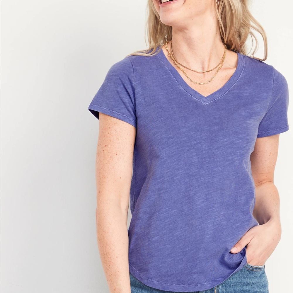Old Navy T-Shirt Tee Purple Alchemy Small Short Sleeve V-Neck Slub-Knit Women